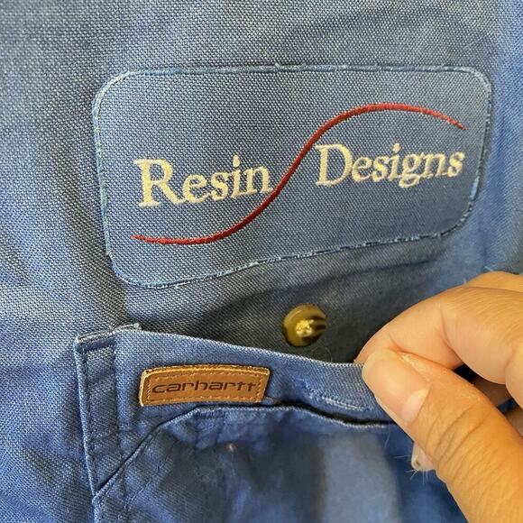 Carhartt Shirt Mens L Blue Retro Logo Resin Designs Vintage Button Up 90s Y2K - Picture 8 of 10
